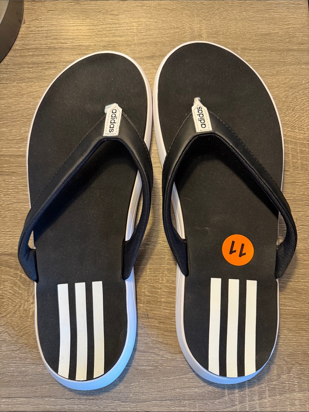 adidas Mens 11 Black and White Flip-Flop Sandals
